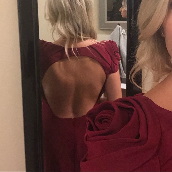 ABS by Allen Schwartz Rosette Backless Cocktail or Homecoming Dress, Red, 6 - Picture 10 of 13